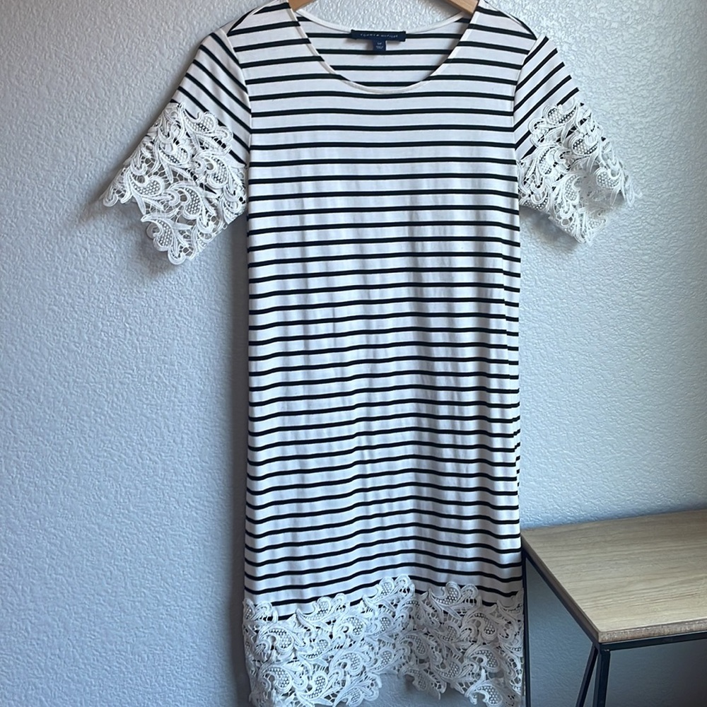 Tommy Hilfiger Black and White Striped dress with lace design